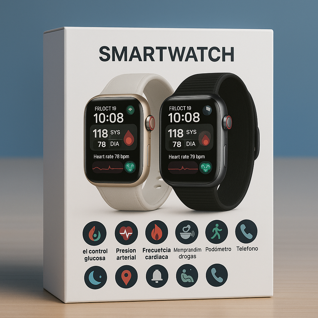 Smart Watch X7 Ultra Reloj Inteligente -Monitor Médico 3 en 1 (Glucosa, Presión, Riesgo de ACV) | Menú en español